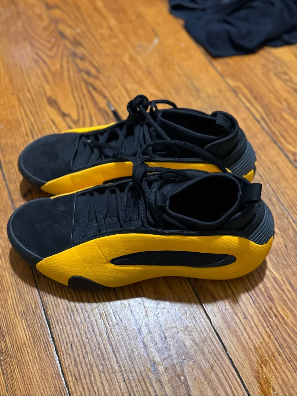 Adidas Harden Vol. 8 basketball shoes in a striking black and yellow colorway